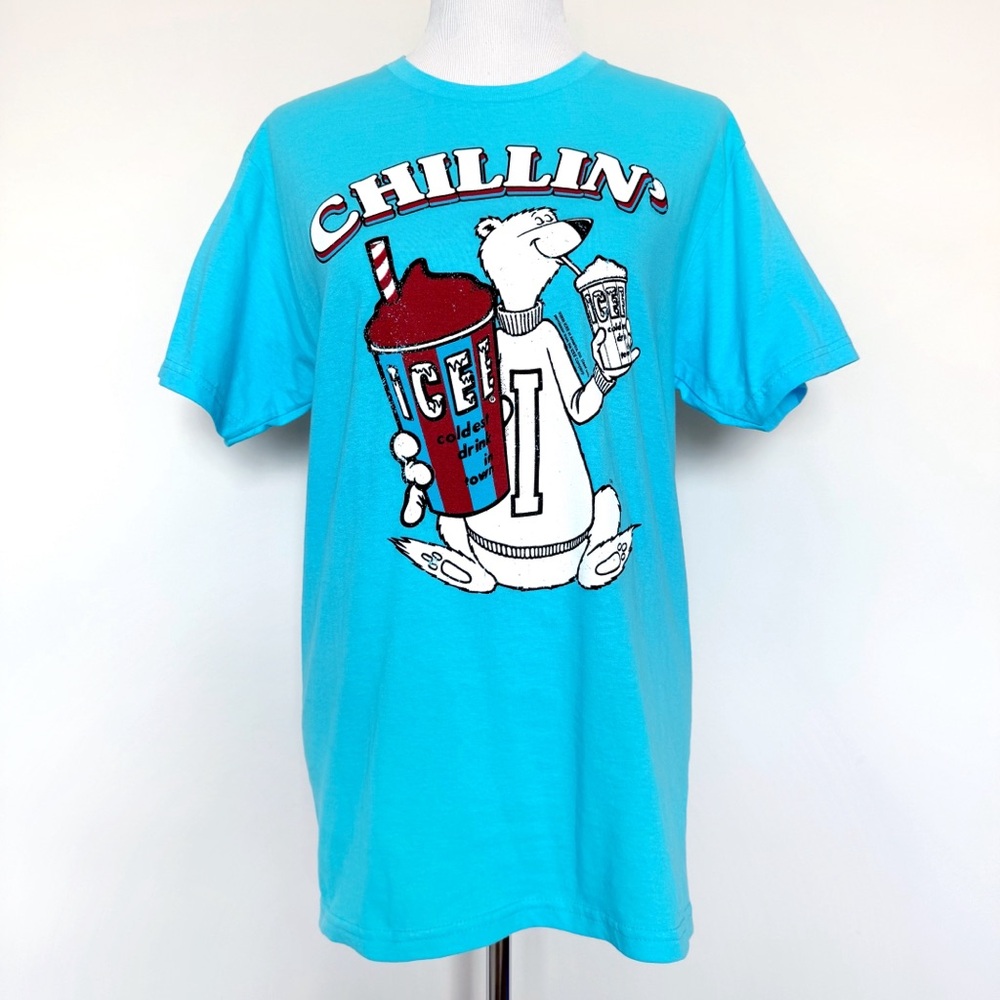 Icee Polar Bear T-Shirt Mens Size Medium Shirt Light Blue Red Slushy Icy Gift